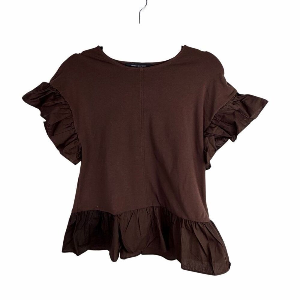 Marc New York Brown T-Shirt with Ruffle detail- size M